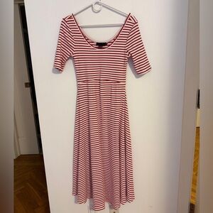 Hatch Maternity Red & White Striped Scoop-Neck Midi Dress